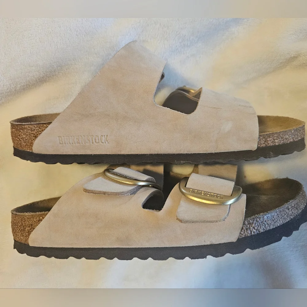 Birkenstock Big Buckle Leather Sandcastle Sand Color Sz 37  Unisex - Picture 4 of 10